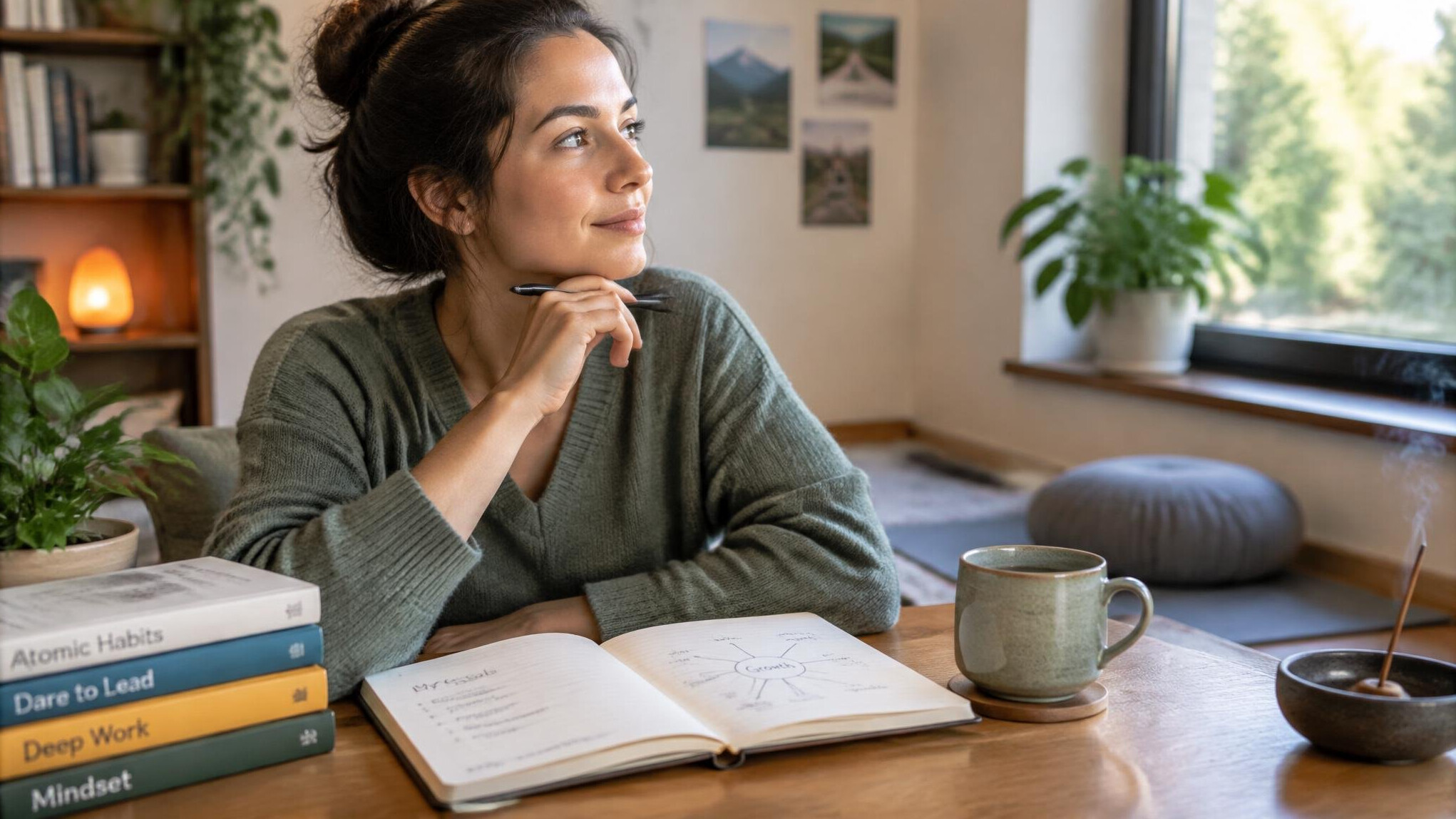 person reflecting on career goals