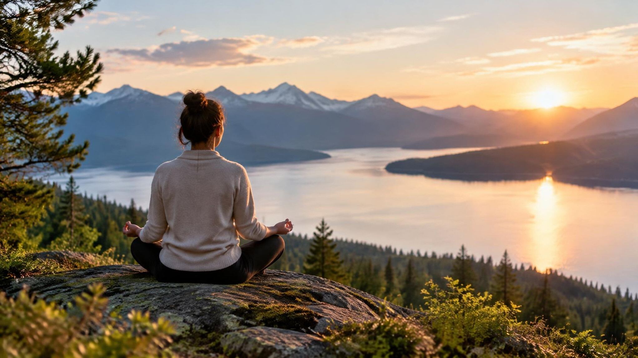 person meditating in nature