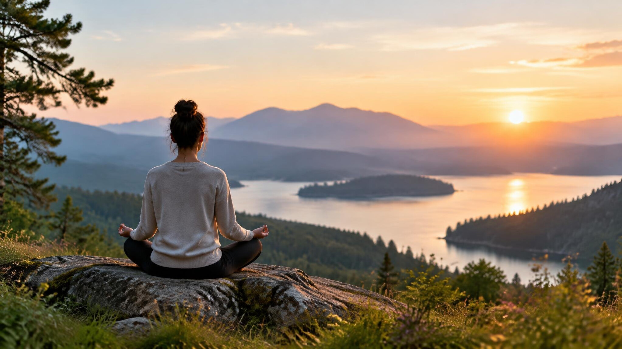 person meditating in nature