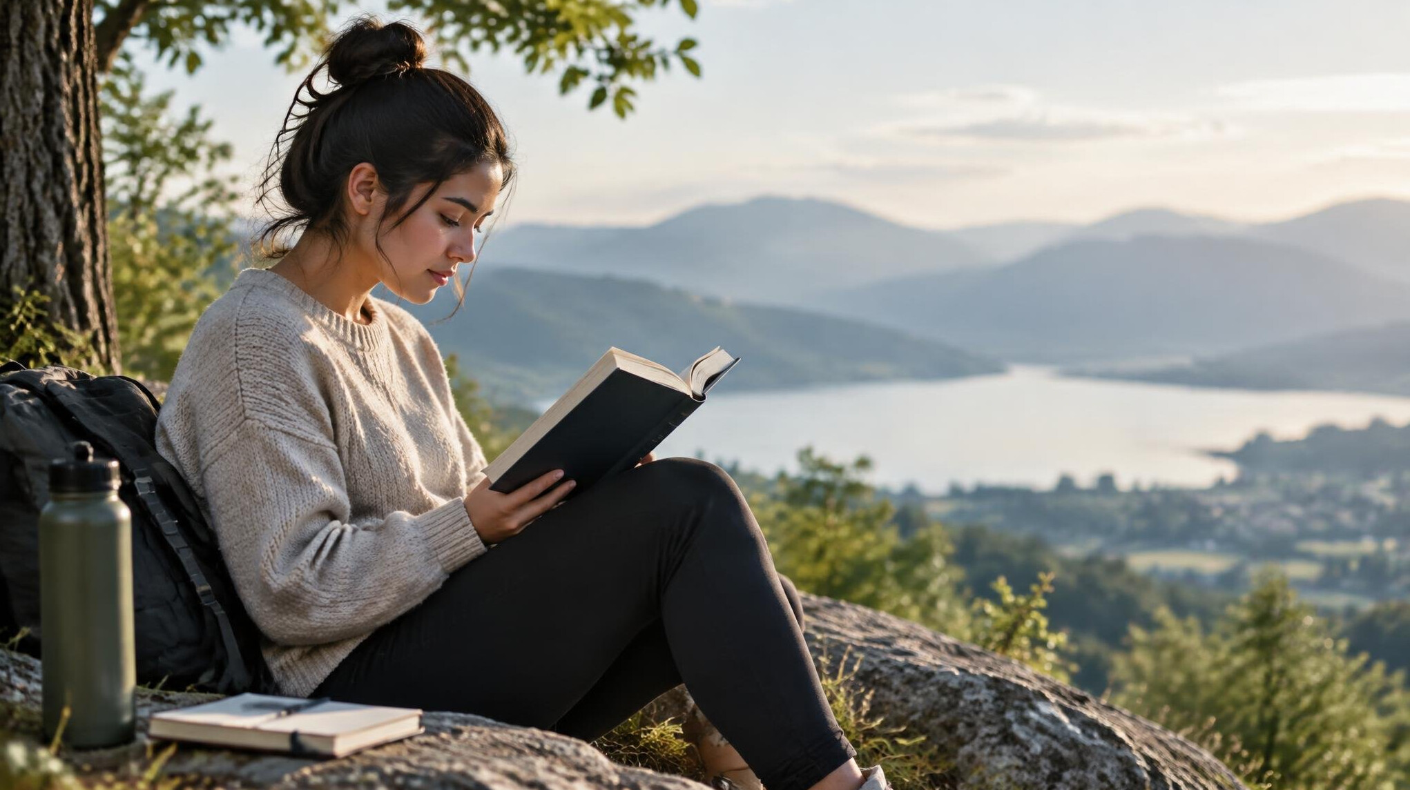 person reading book outdoors